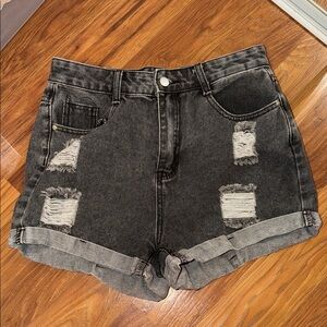 SHEIN Black Distressed Jean Shorts